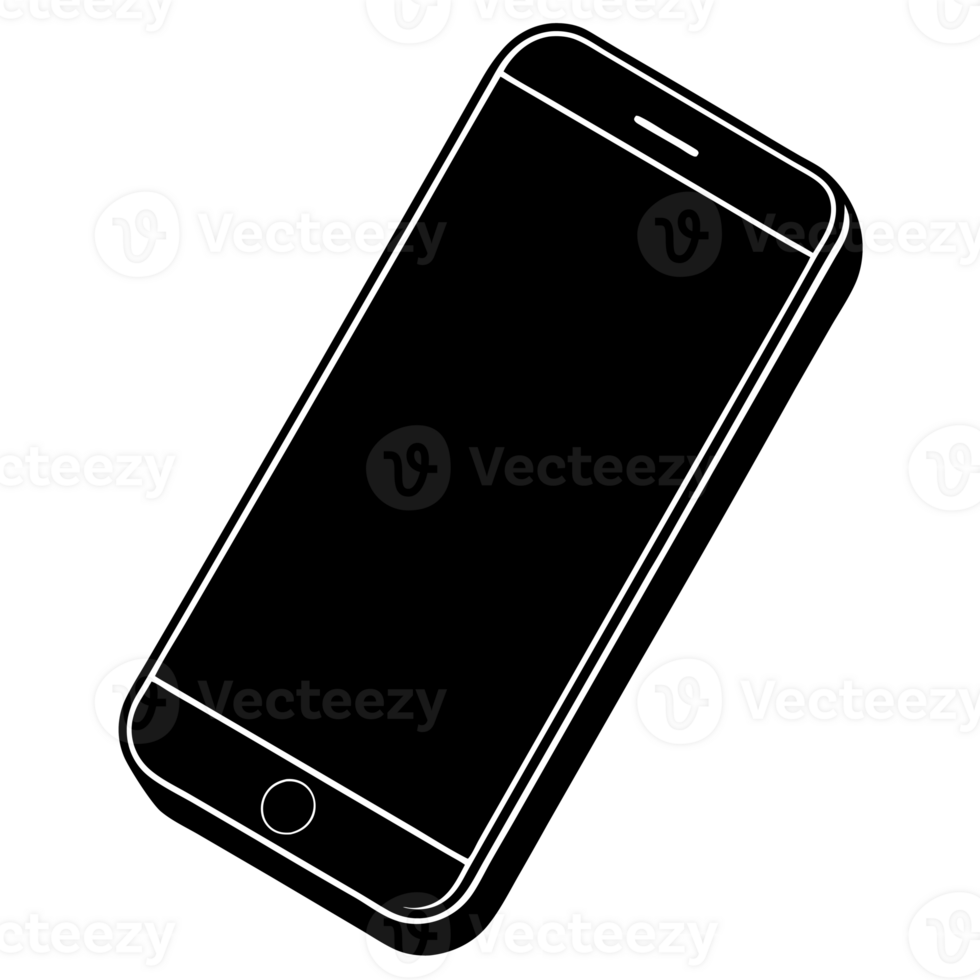 A black outline drawing of a smartphone is shown, featuring a simple design with a home button and a prominent screen cutouts png
