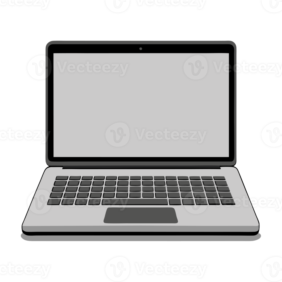 A sleek, modern laptop is shown with a blank screen and a full QWERTY keyboard cutouts png