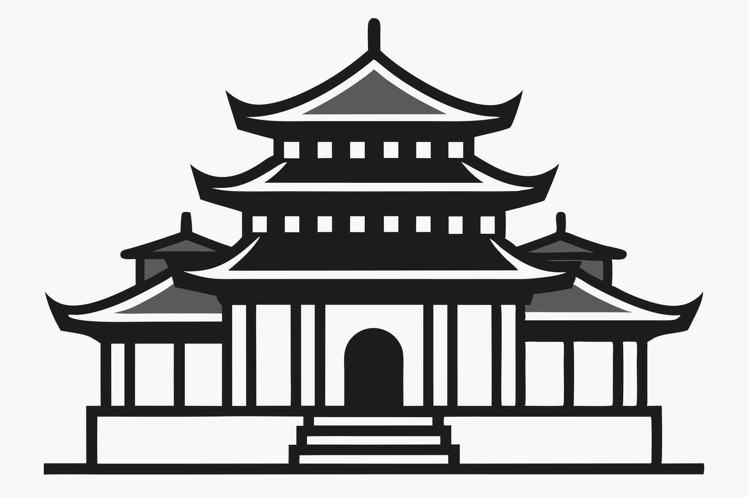 Elegant Black and White Silhouette of a Traditional Chinese Pagoda vector