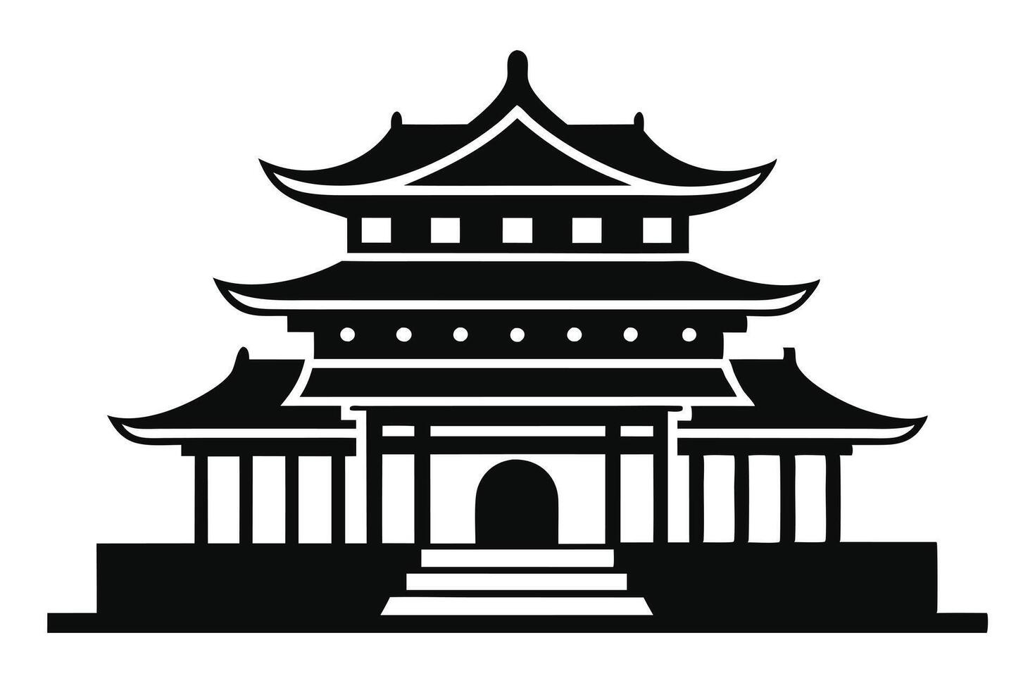 Black and White Silhouette of a Traditional Chinese Pagoda vector