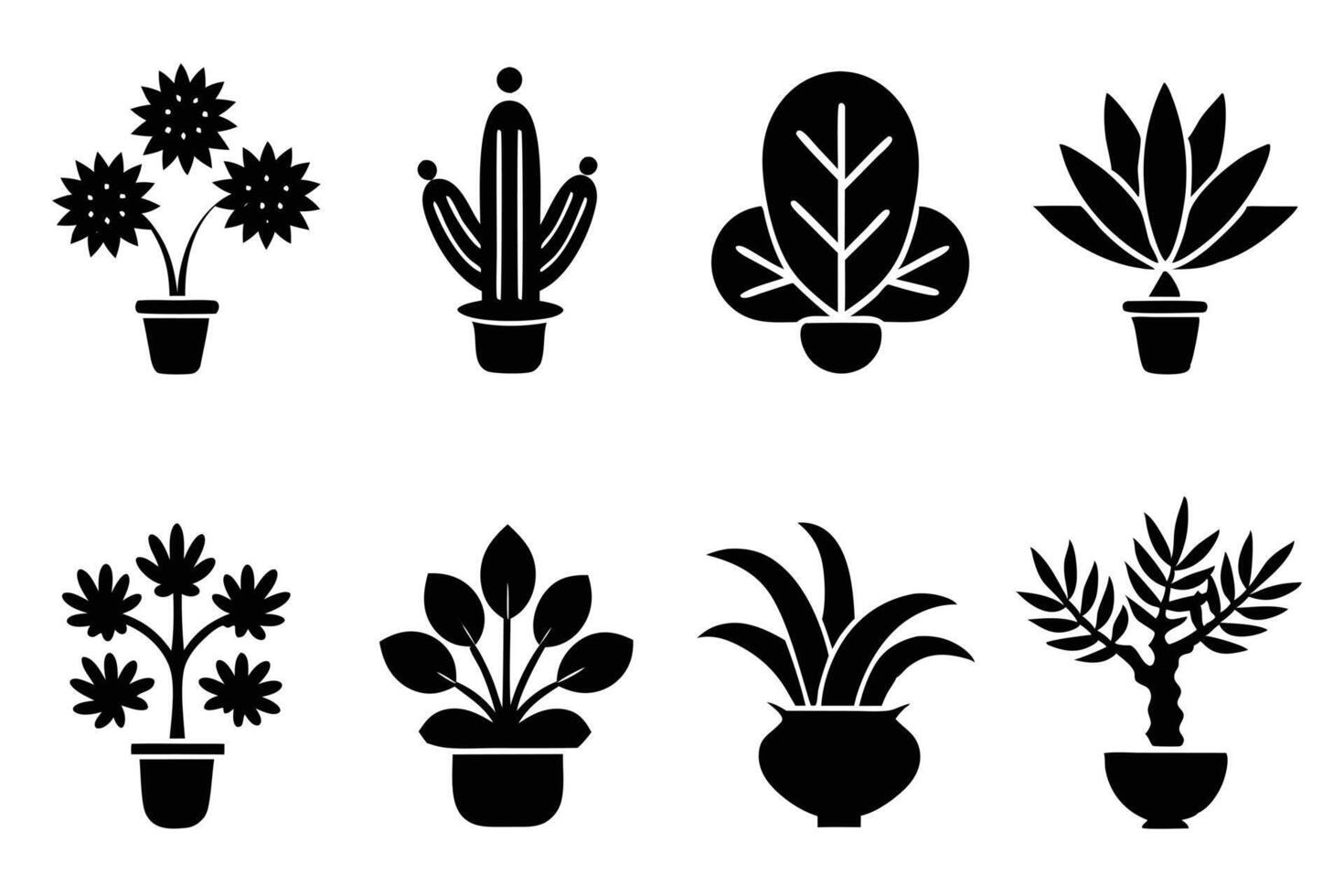 Black and White Icons of Various Plants vector