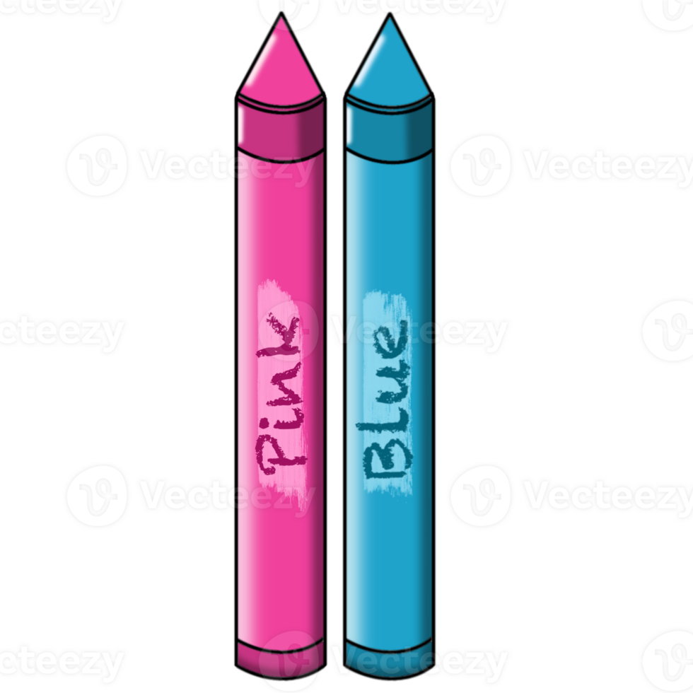 Two blue and pink crayons on a transparent background png