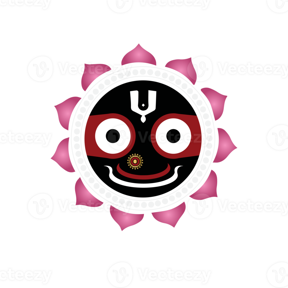 This vibrant artwork featuring the sacred face of Lord Jagannath, adorned with a decorative lotus design.Divine Blessings of Jagannath. png