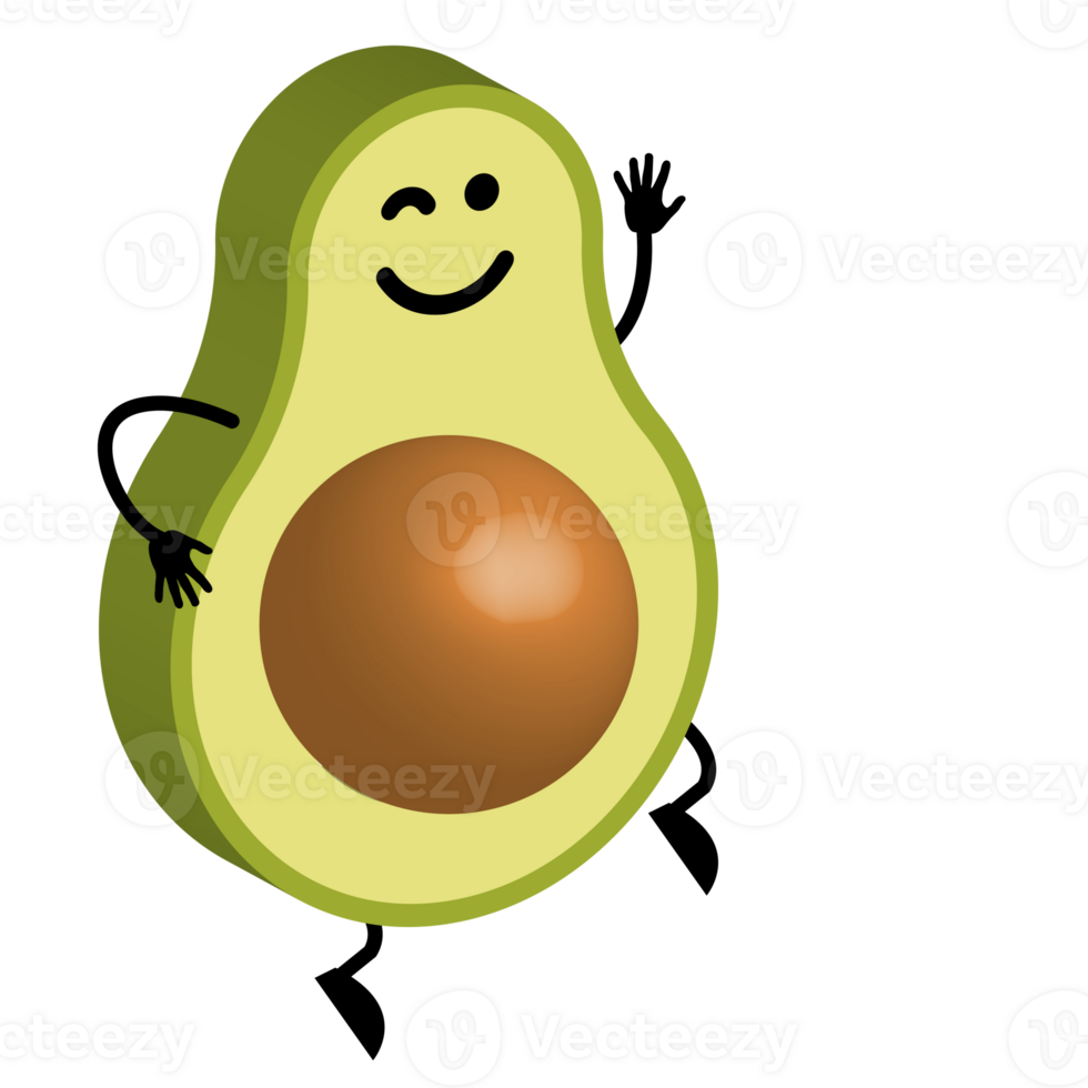 Avocado 3D cartoon character design. png