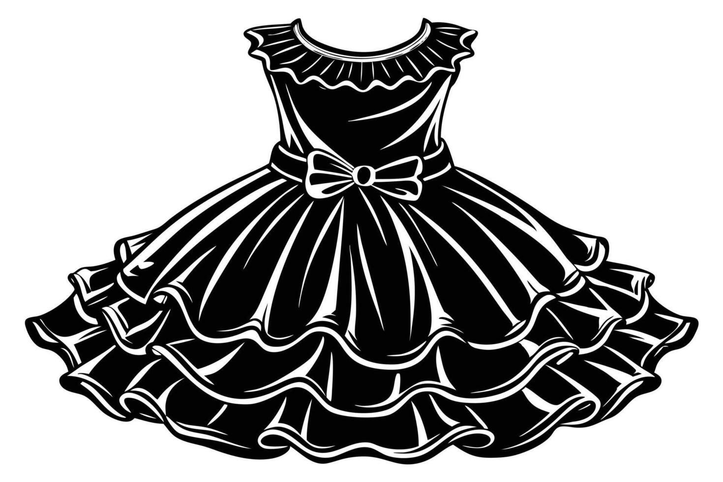 Elegant black and white illustration of a child's dress. vector