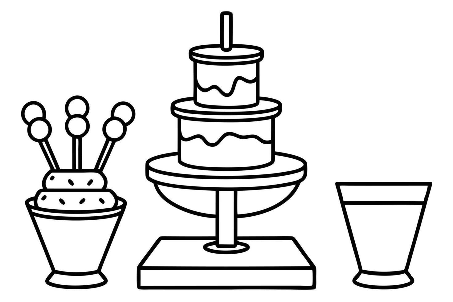 A Black and white illustration of a tiered fondue fountain. vector