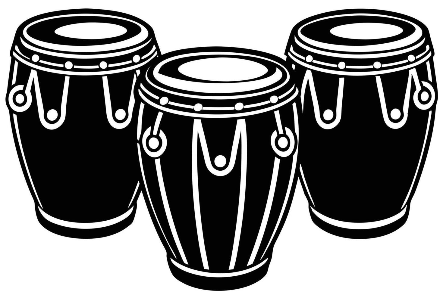 A pair of classic congas in a simple black and white illustration. vector