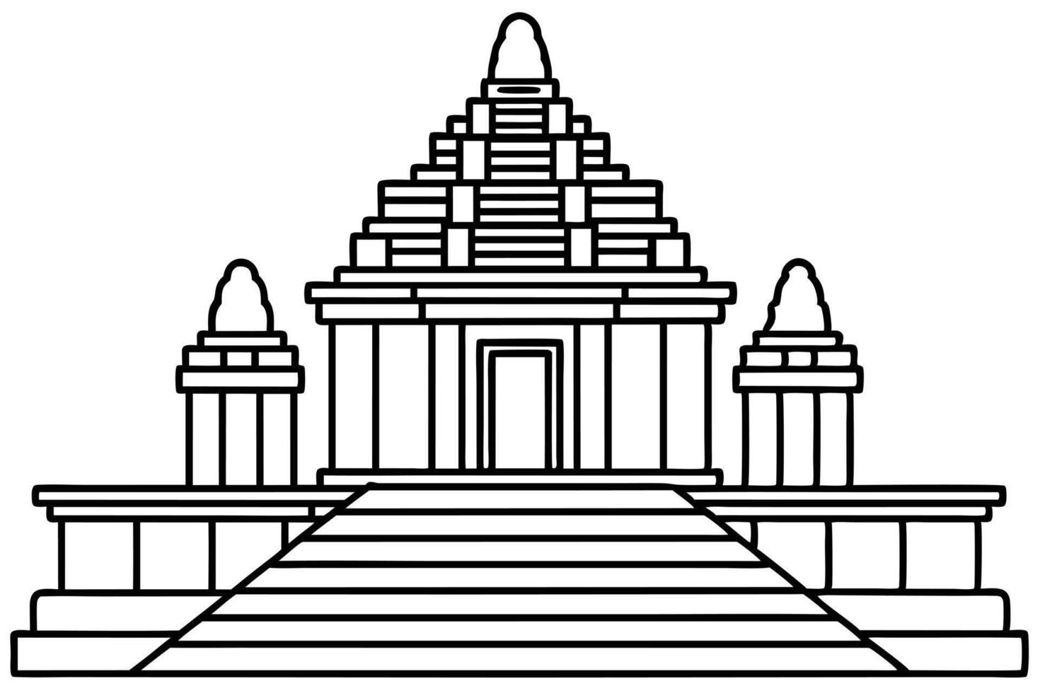 A Elegant Line Drawing of a Khmer Temple vector