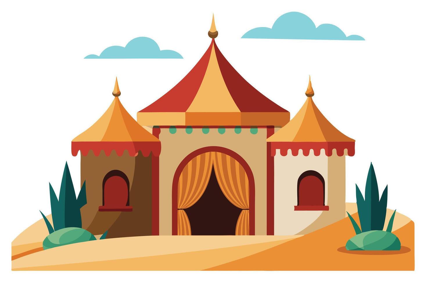 Vibrant Illustration of an Arabian Tent in a Desert Setting vector