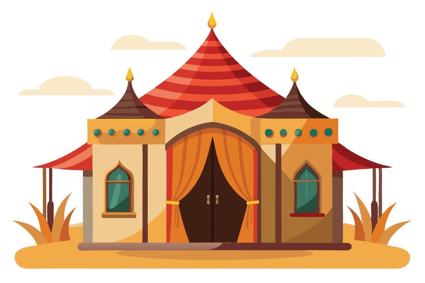 A Illustration of an Arabian Tent in a Desert Setting vector