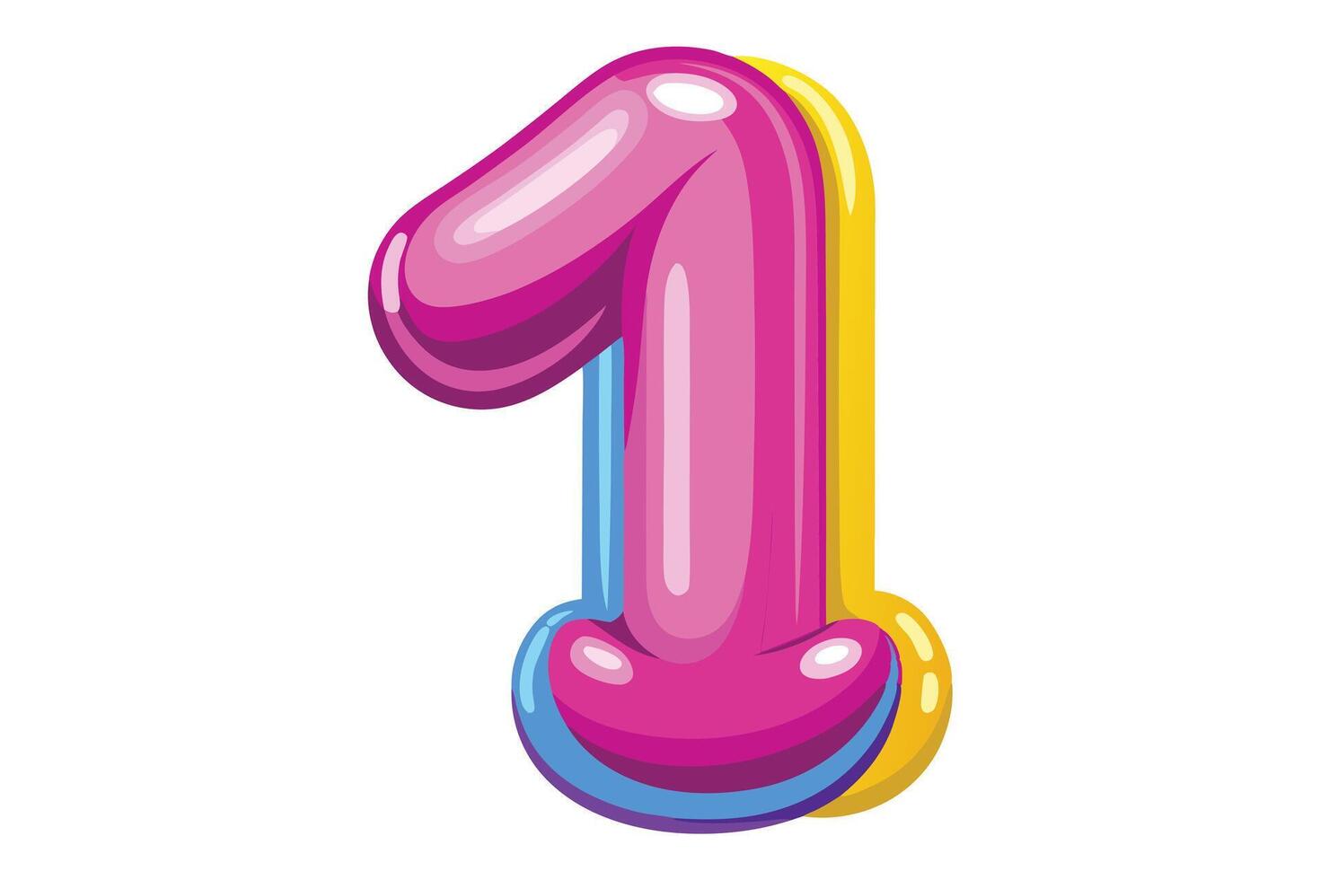 Playful Pink and Purple Number One, Balloon Style vector