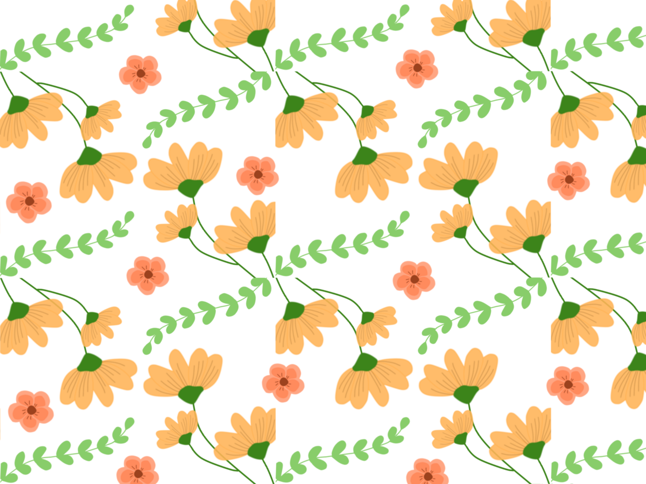 cute flowers with leafs pattern background png
