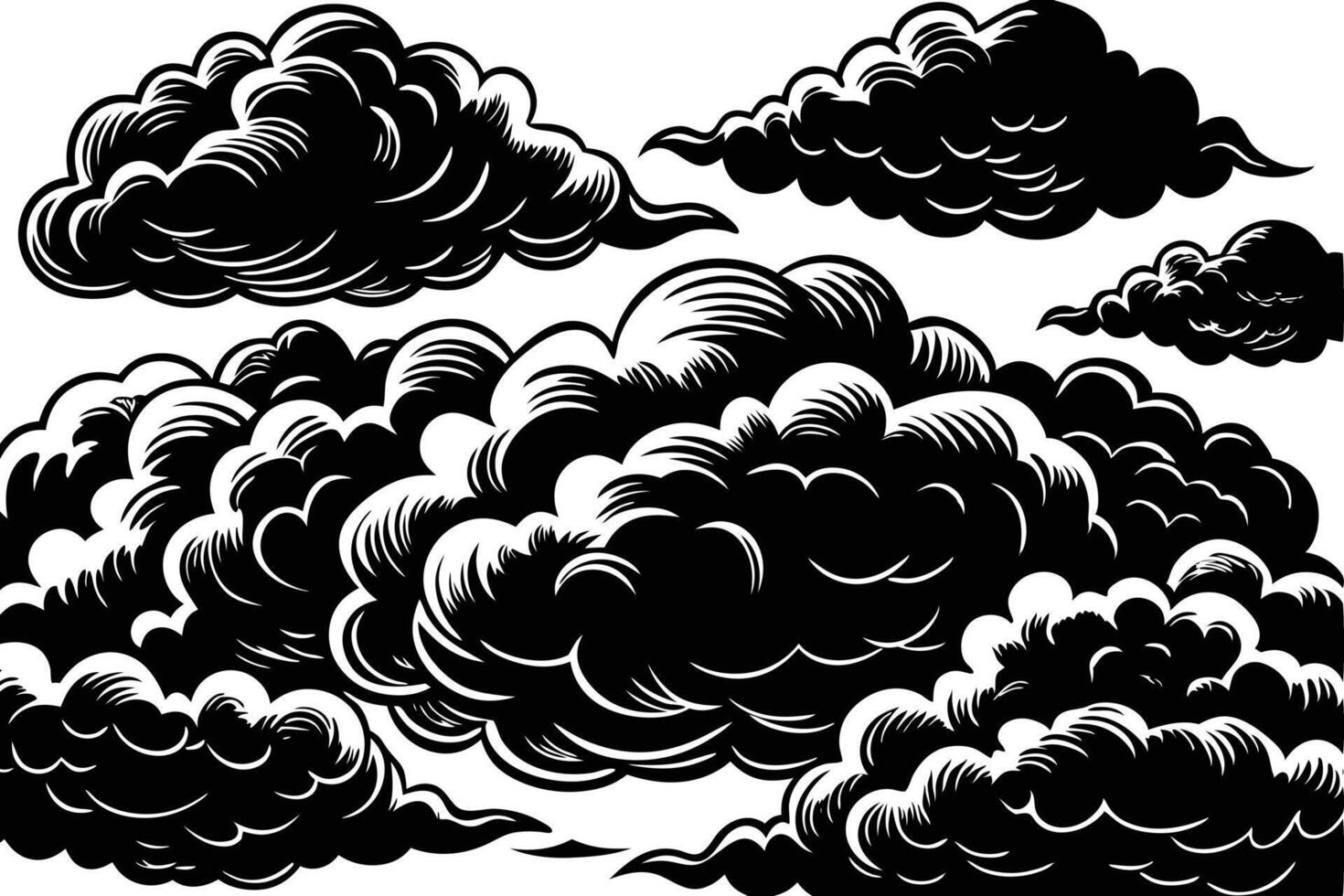 Illustration of Dramatic Dark Clouds Against a White Background vector
