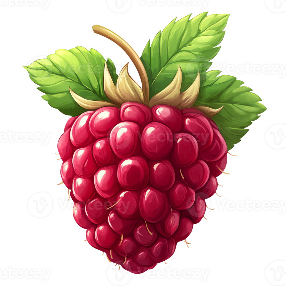 Fresh raspberry with green leaves, perfect for culinary use. png