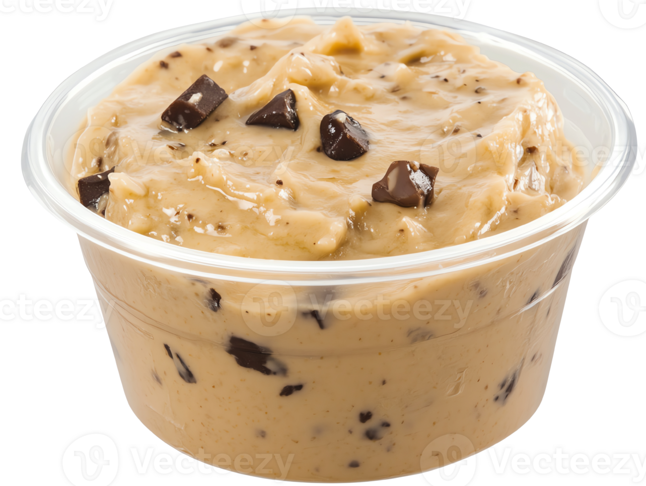 Delicious and creamy chocolate chip dough in a clear cup. png
