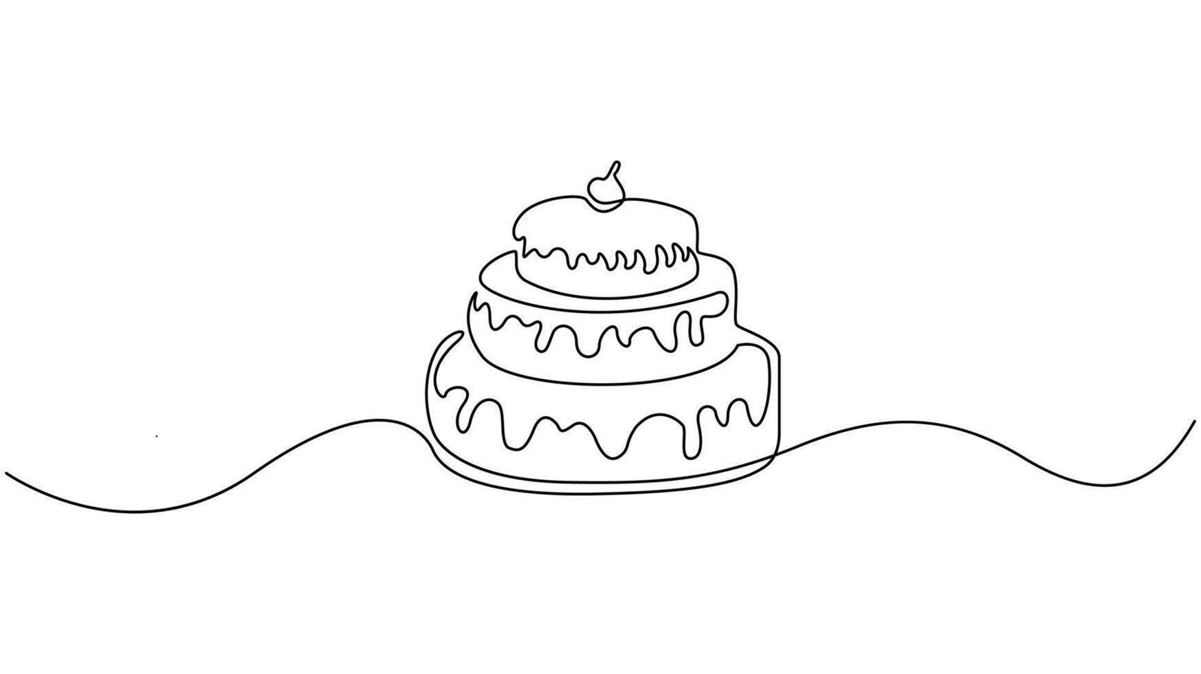 continuous Single line art of a delicious three-tiered cake vector