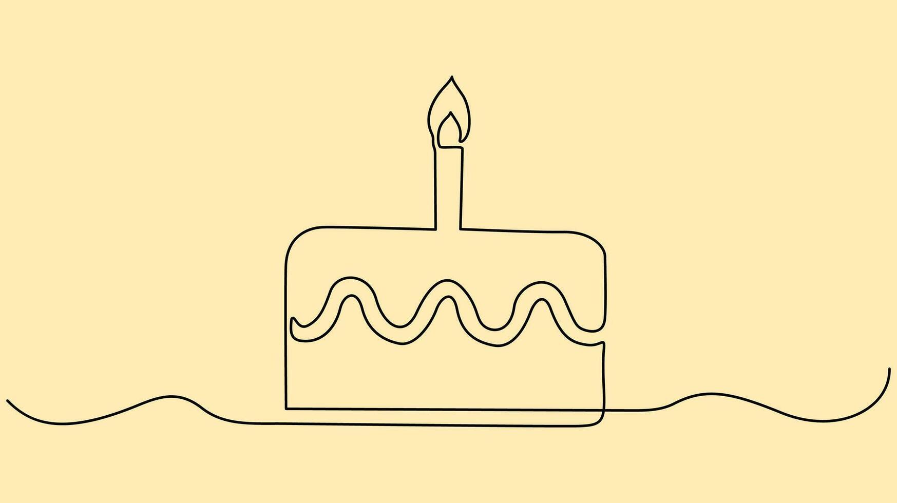Continuous Single line drawing of a birthday cake with a candle. vector