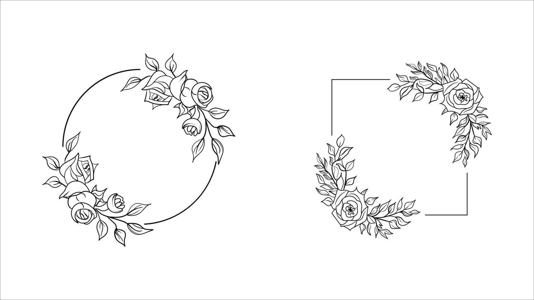 Elegant Floral Frames, Circular and Square Rose Decorations vector