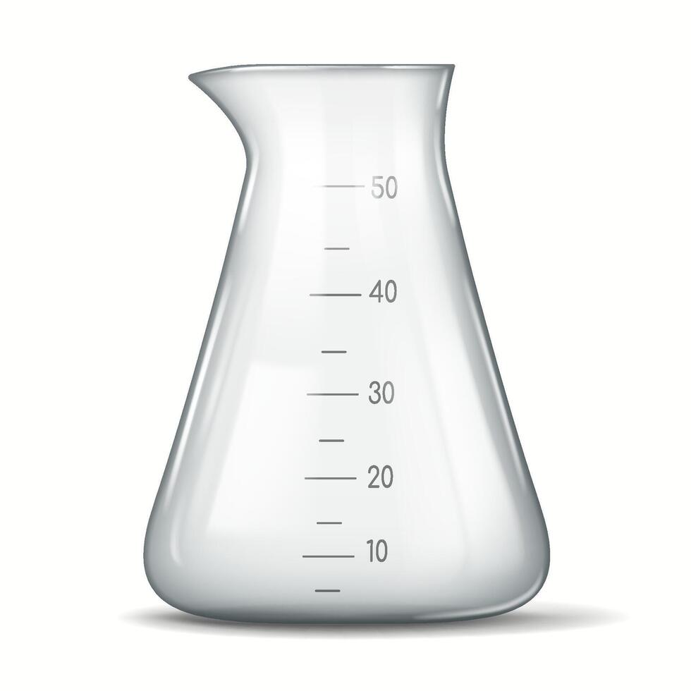 Illustration of a clear laboratory beaker featuring measurement marks. The beaker's elegant design and transparency make it ideal for scientific settings and experiments. vector
