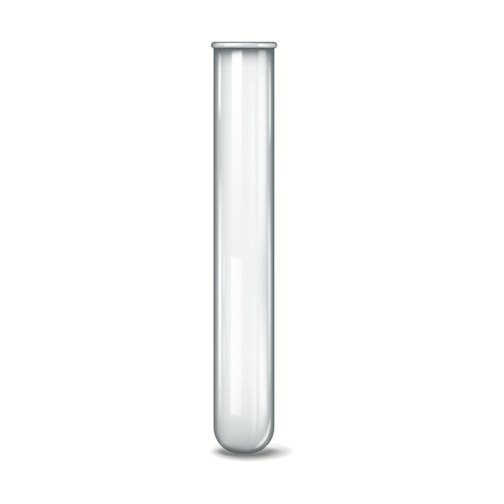 Detailed illustration of a glass test tube showcasing its smooth surface and clear reflective properties. Ideal for scientific and educational purposes. vector