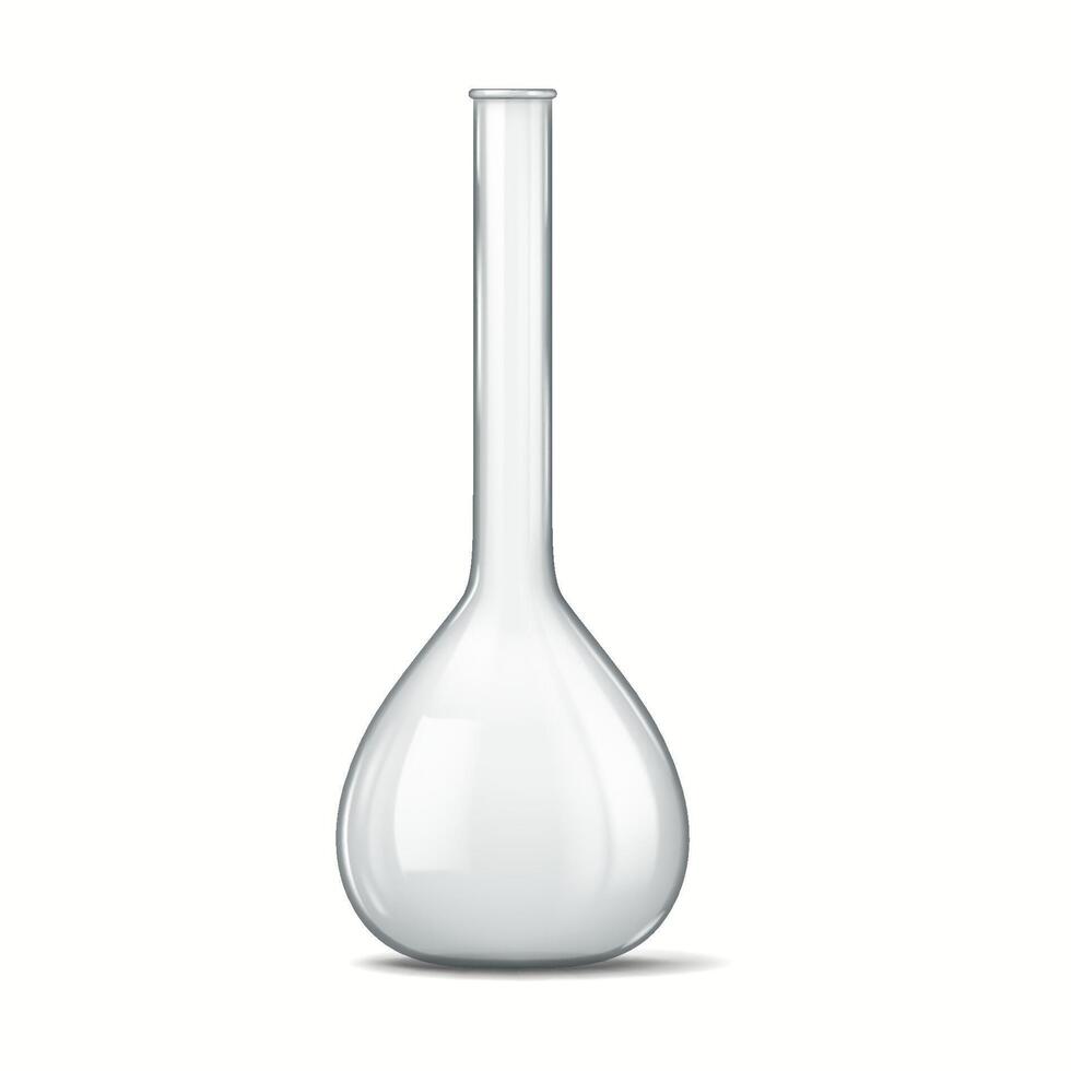 Image showcasing a clear laboratory flask with an elongated neck commonly used in scientific experiments ideal for precision measurements in laboratories. vector
