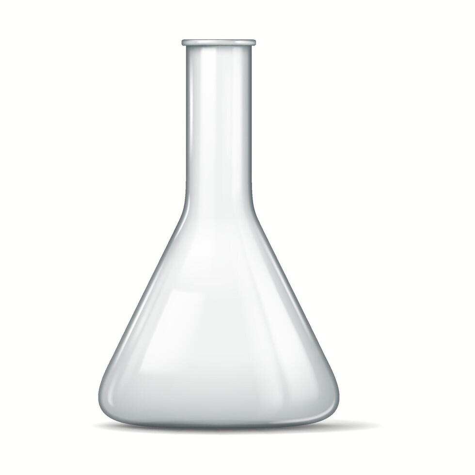 Detailed illustration of a laboratory Erlenmeyer flask with a wide base and a narrow neck used for chemical experiments and laboratory work. vector