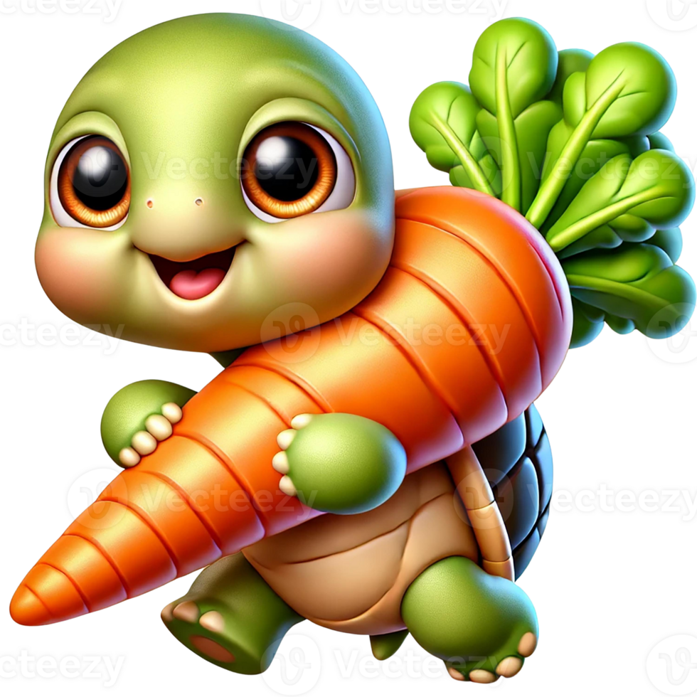 Cute turtle cartoon character happily holding a carrot. Easter clipart cartoon Easter cartoon character. png