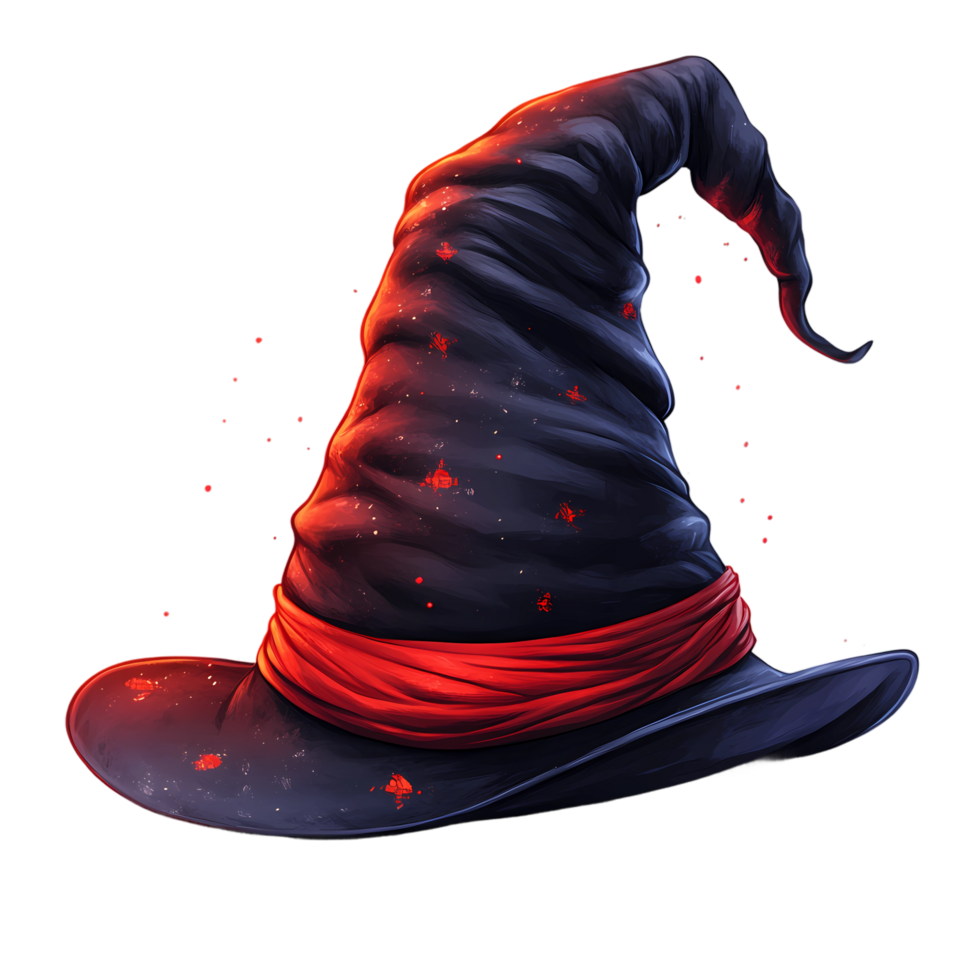 halloween witch hat with red ribbon on transparent background png