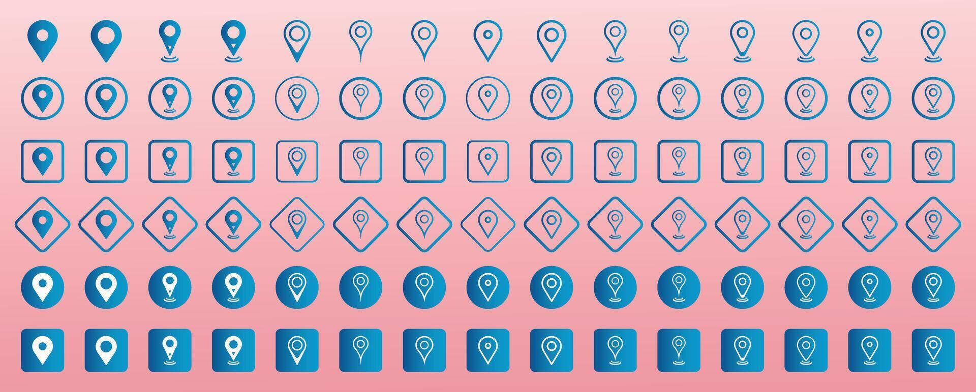 Location icon set. Destination Symbol. Flat icon set of location and map pins. Modern map markers. Map pin place marker. Location pointer icon symbol in flat style. Position symbol. vector
