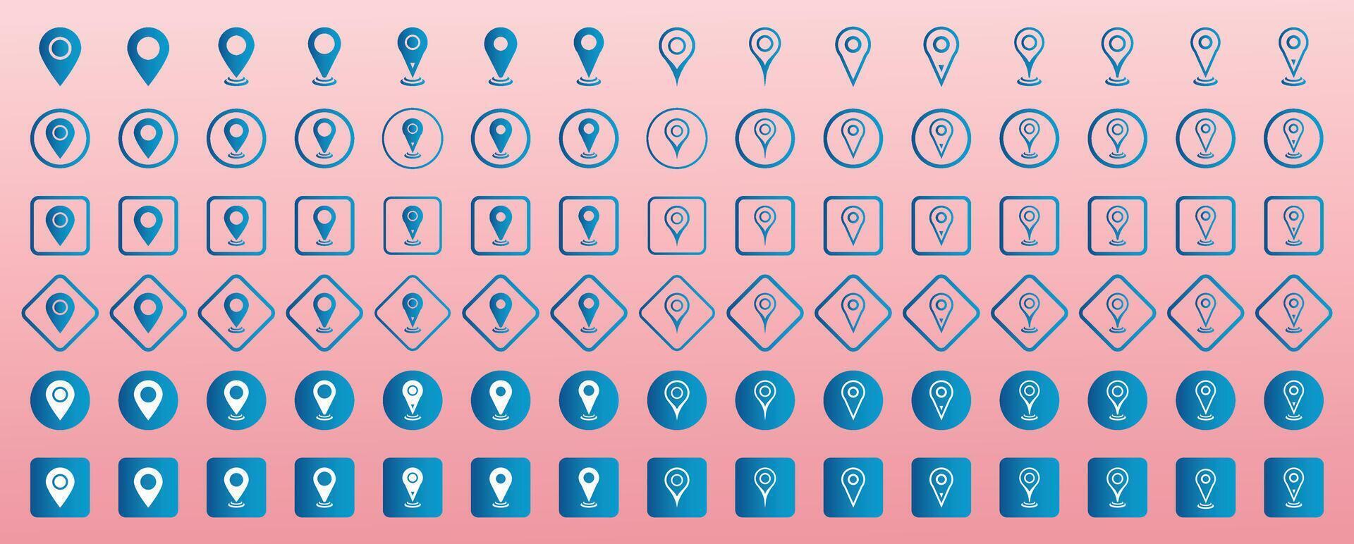 Set of point location icon line and fill art design. Location icon set. Point illustration sign collection. position symbol. place logo. Location map pin icons set. Illustration vector