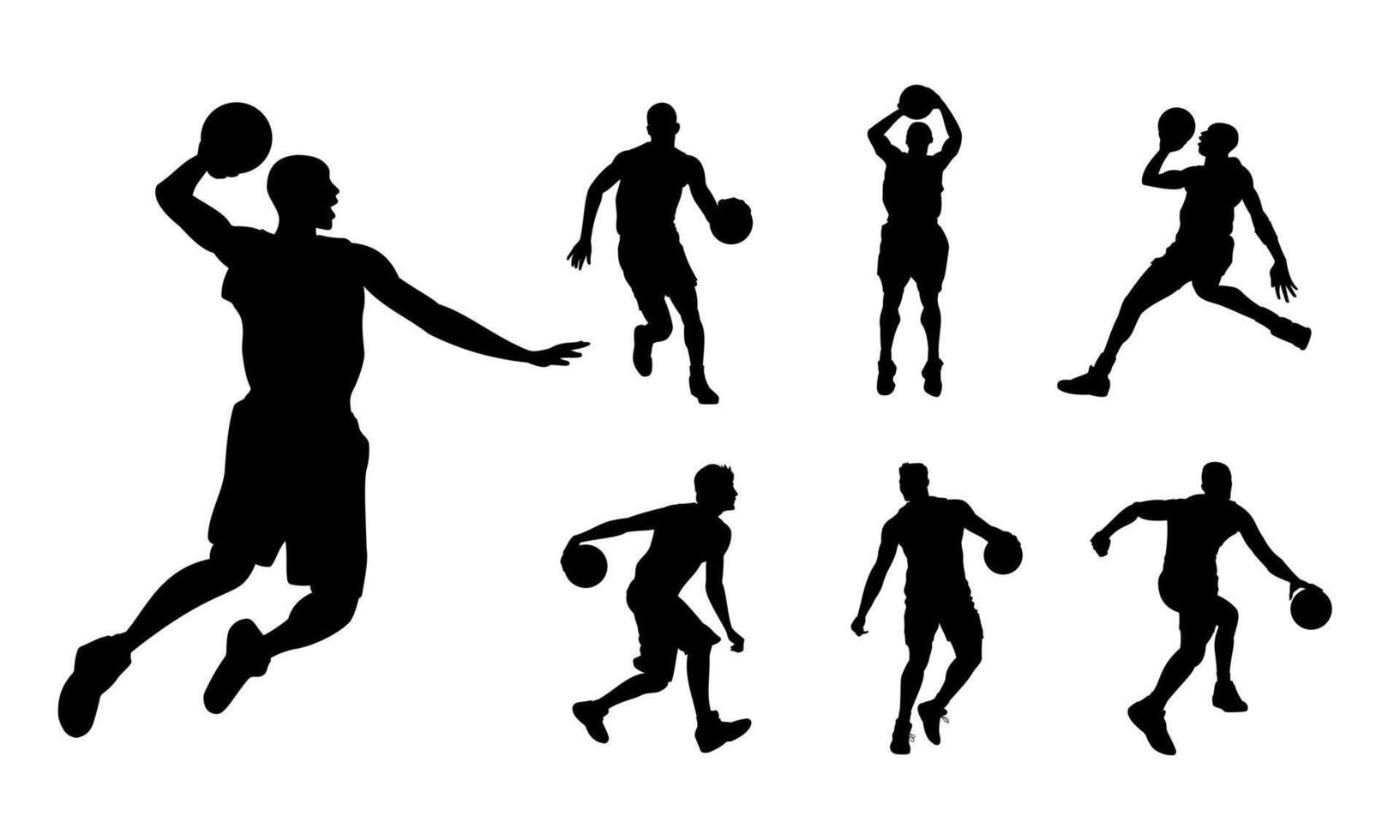 Basketball player silhouette illustration. Suitable for design element of basketball competition. Basketball player doing slam dunk vector