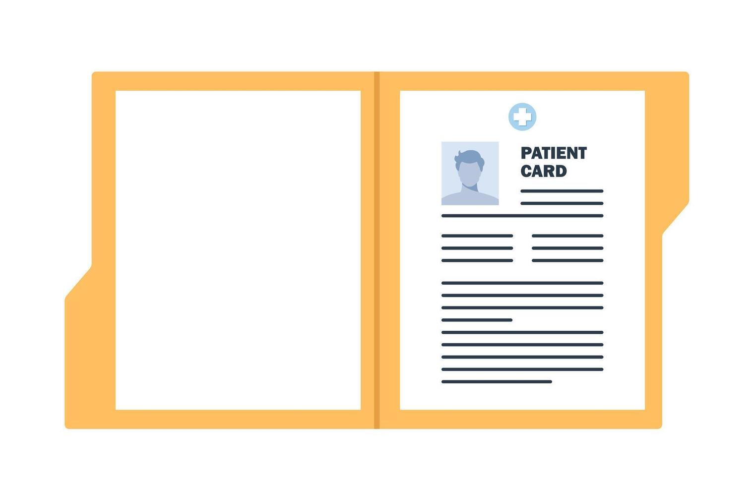 Patient card, medical records document with patient data or information in opened folder. Doctor's medical report. illustration. vector