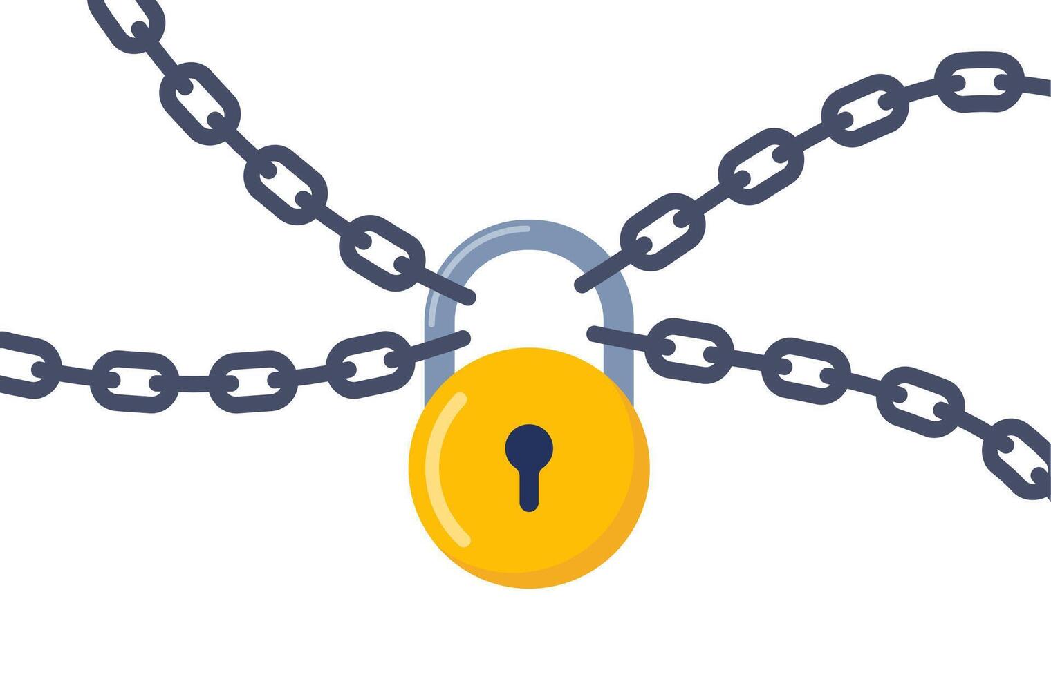 Closed yellow lock on the chains. Symbol of protection of information, property, inaccessibility. illustration. vector