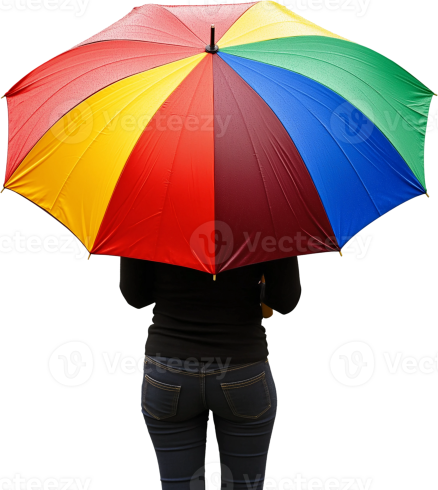 A person holding a colorful umbrella png