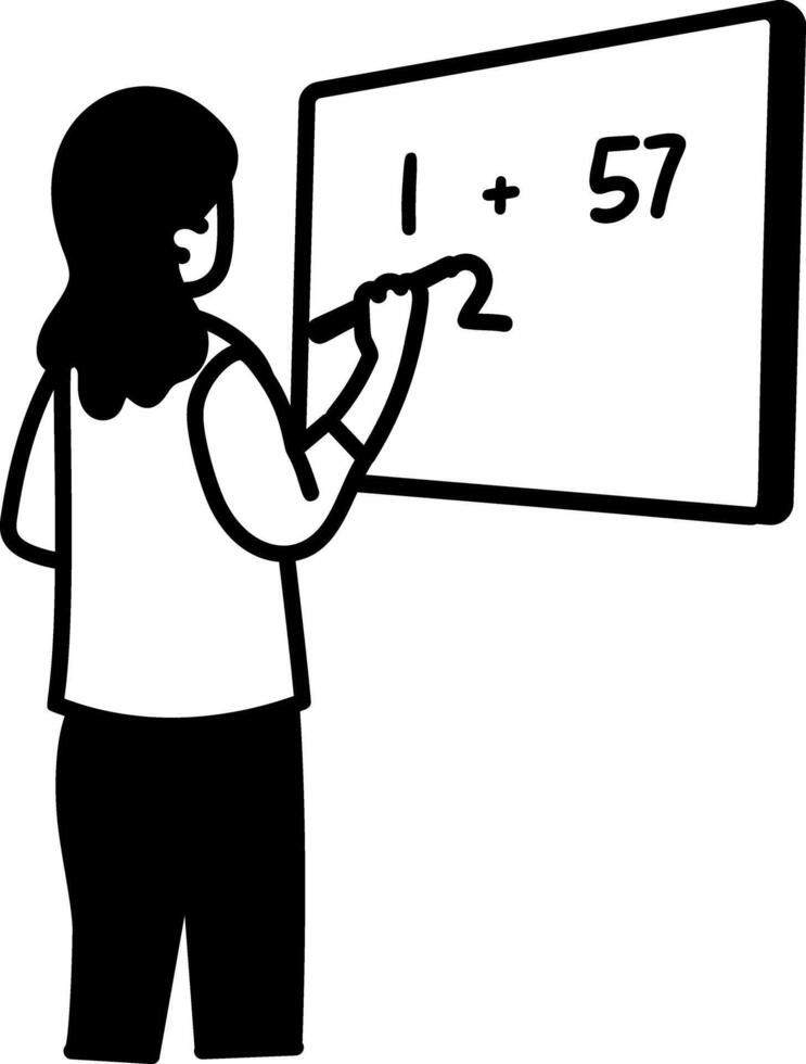 Class teacher writing on board, doodle style icon vector