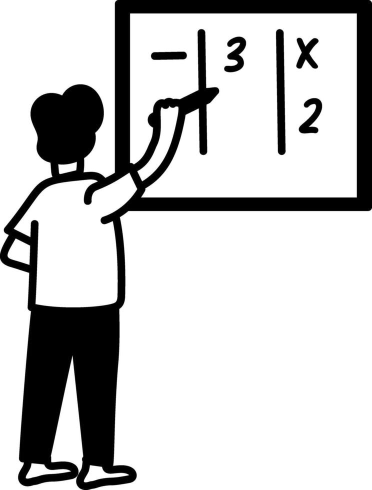 A hand drawn icon of a student solving math question on board vector