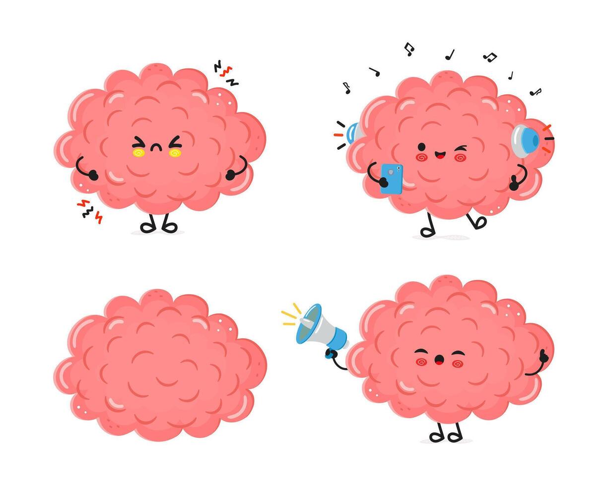 Brain characters bundle set. hand drawn doodle style cartoon character illustration icon design. Cute Brain mascot character collection vector