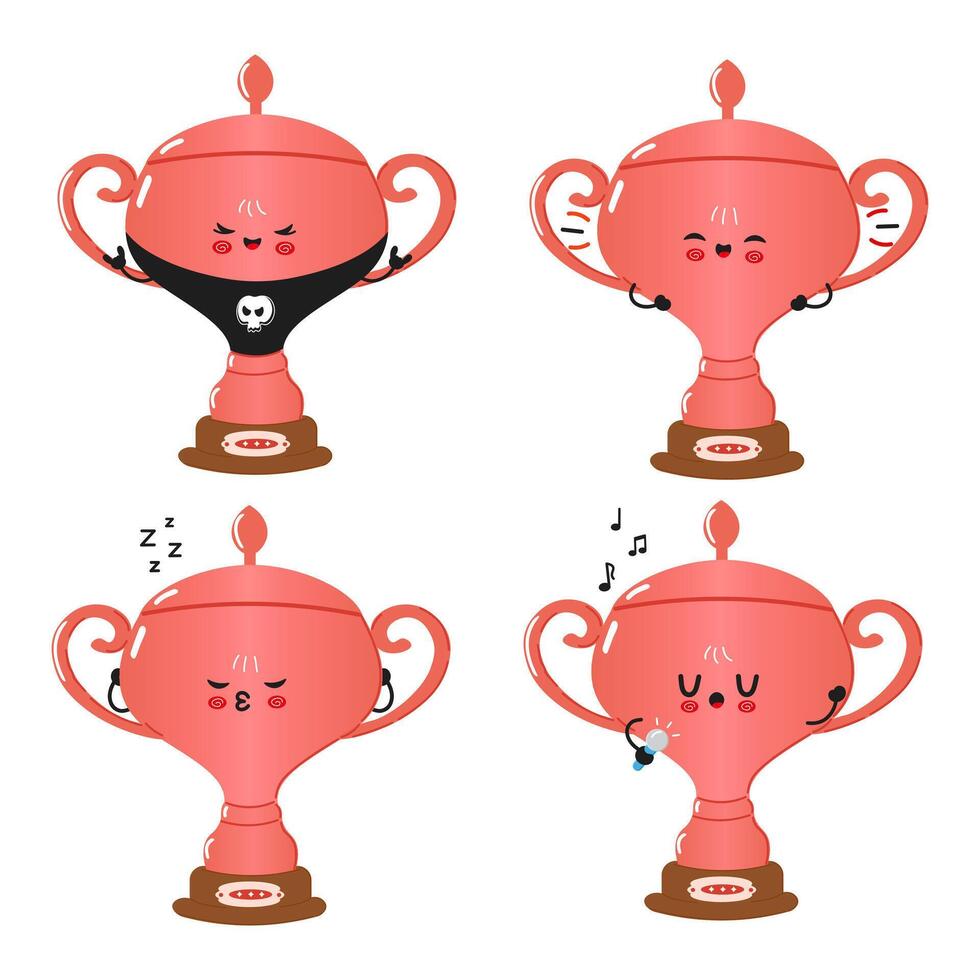 Cute Cartoon Trophy Mascot Bundle Set vector