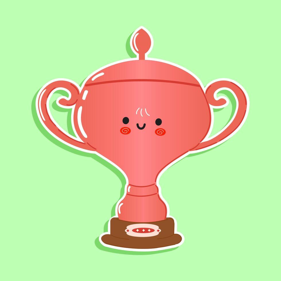 Sticker Silver trophy cup character. Hand drawn cartoon kawaii character illustration icon. Isolated on green background vector