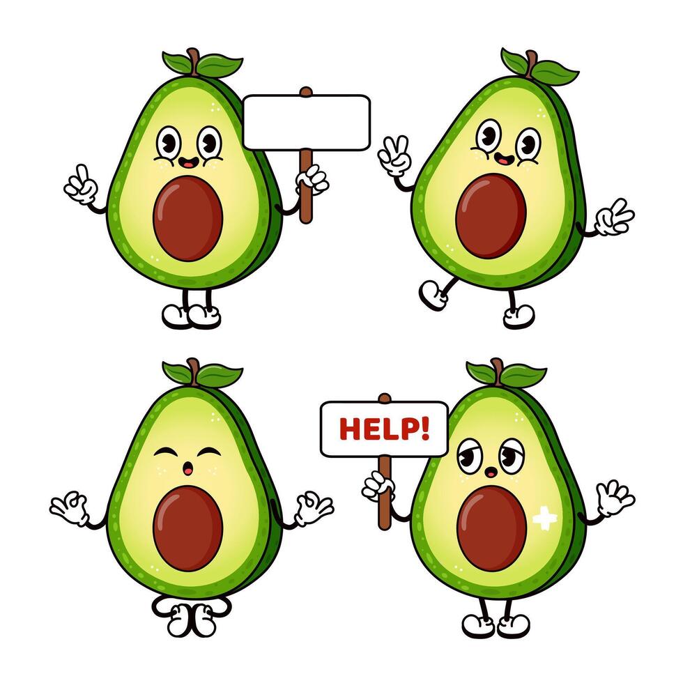 Avocado Cartoon Characters Set vector