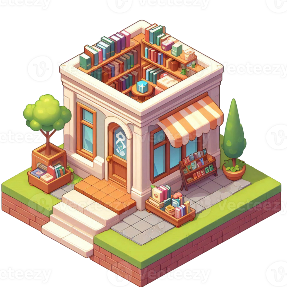 3D Isometric Bookstore Icon. png
