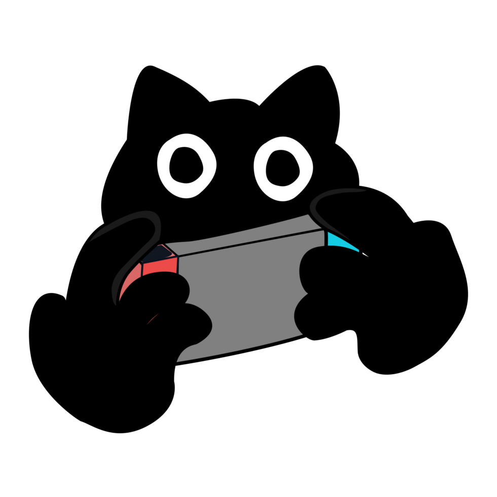 Cute character design of a black cat playing a game. png
