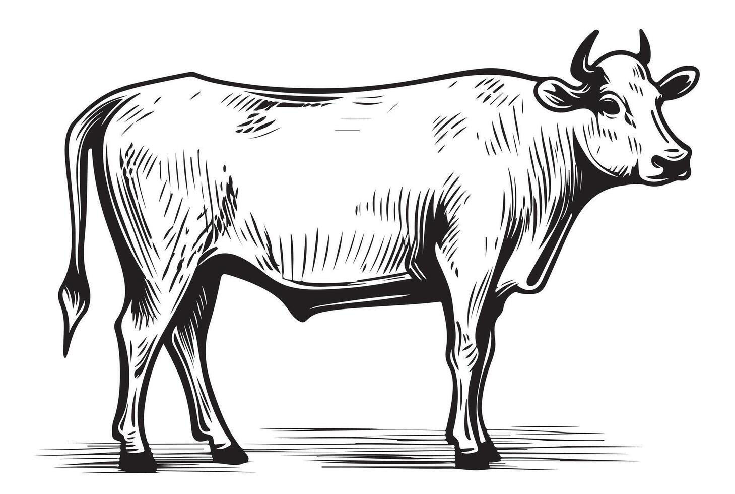 cow is standing sketch engraving illustration style Hand drawn vector