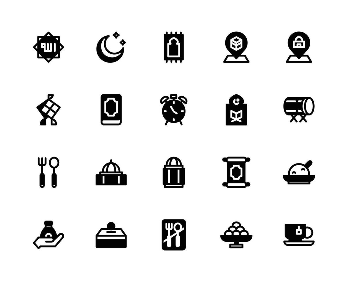 Ramadan Mubarak Theme with Black FIll Icon Style. vector