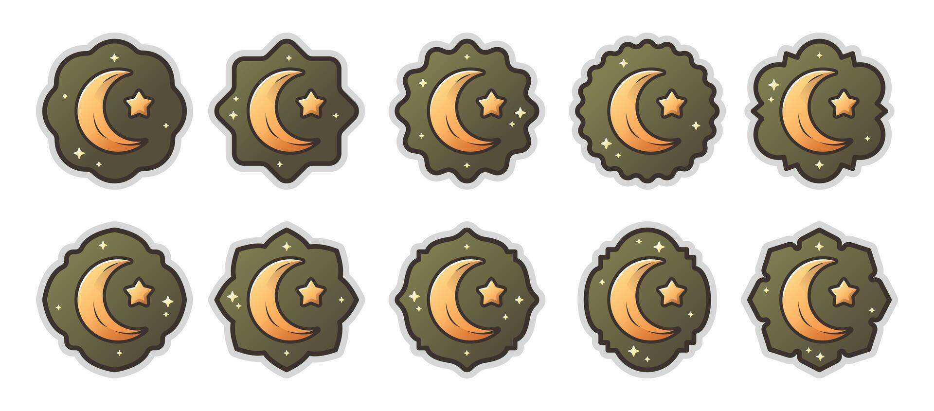 Crescent Moon and Star Illustrations for Sticker and Background. vector