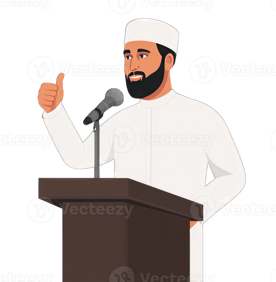 Muslim Man Giving a Speech at Podium with Thumbs Up png