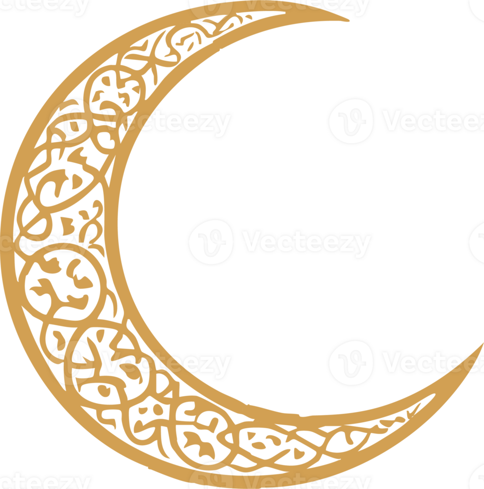 Ornate Golden Crescent Moon Islamic Design Graphic png