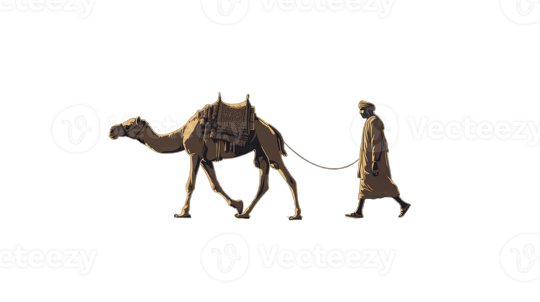 Camel and Man Walking Desert Landscape png