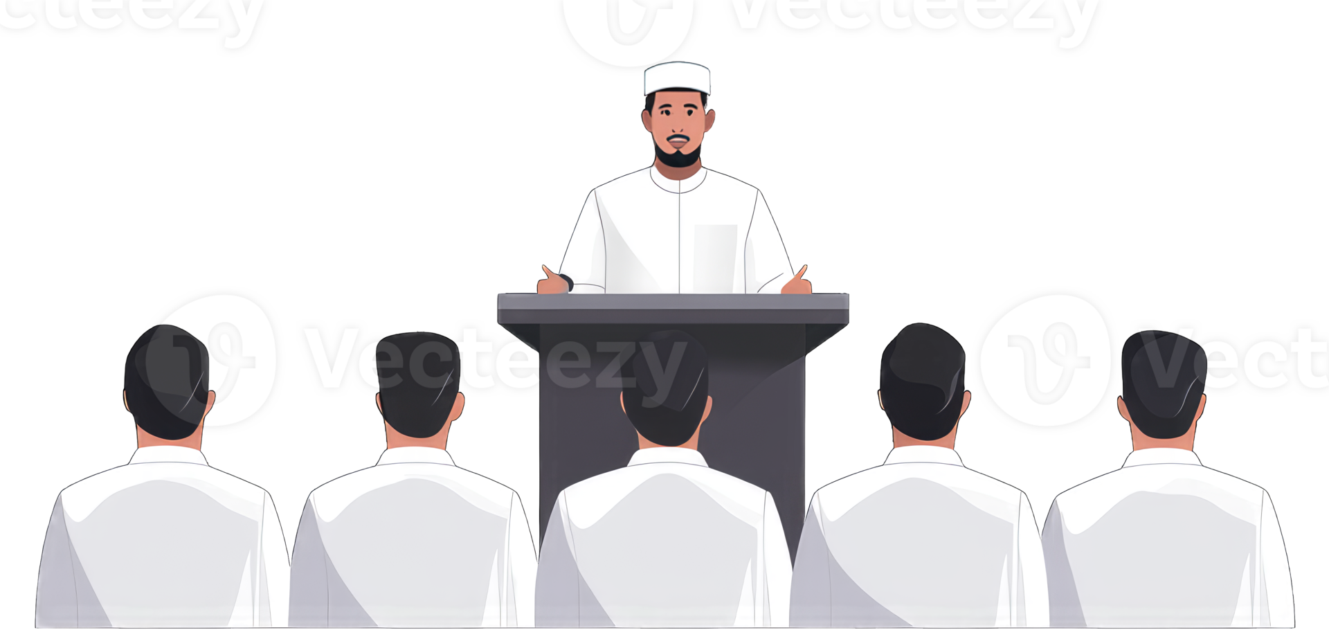 Muslim Man Giving Speech to Audience at Podium png
