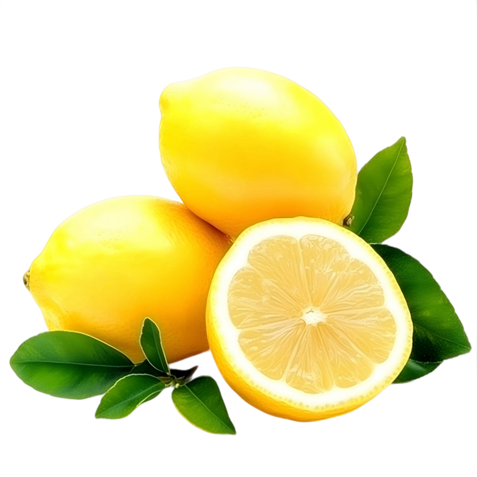 Yellow Lemons with Green Leaves on Natural Background png